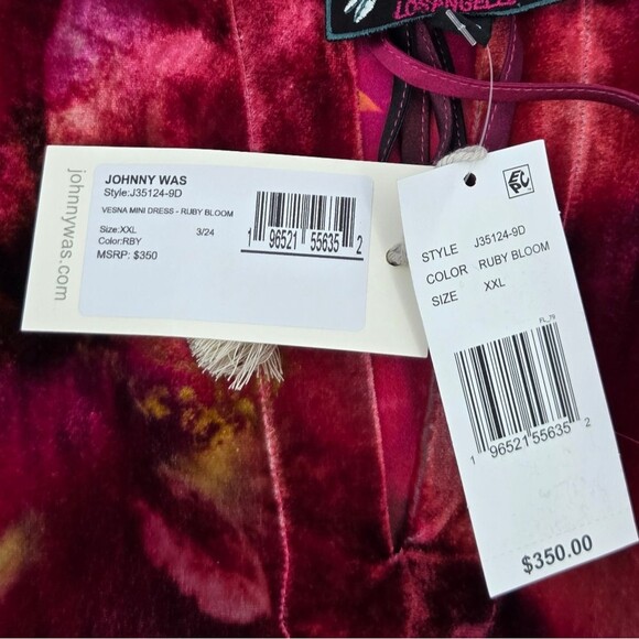 Johnny Was Vesna Dress Plus Size XXL Red Floral Velvet Whimsigoth Peasant Boho - Picture 9 of 9